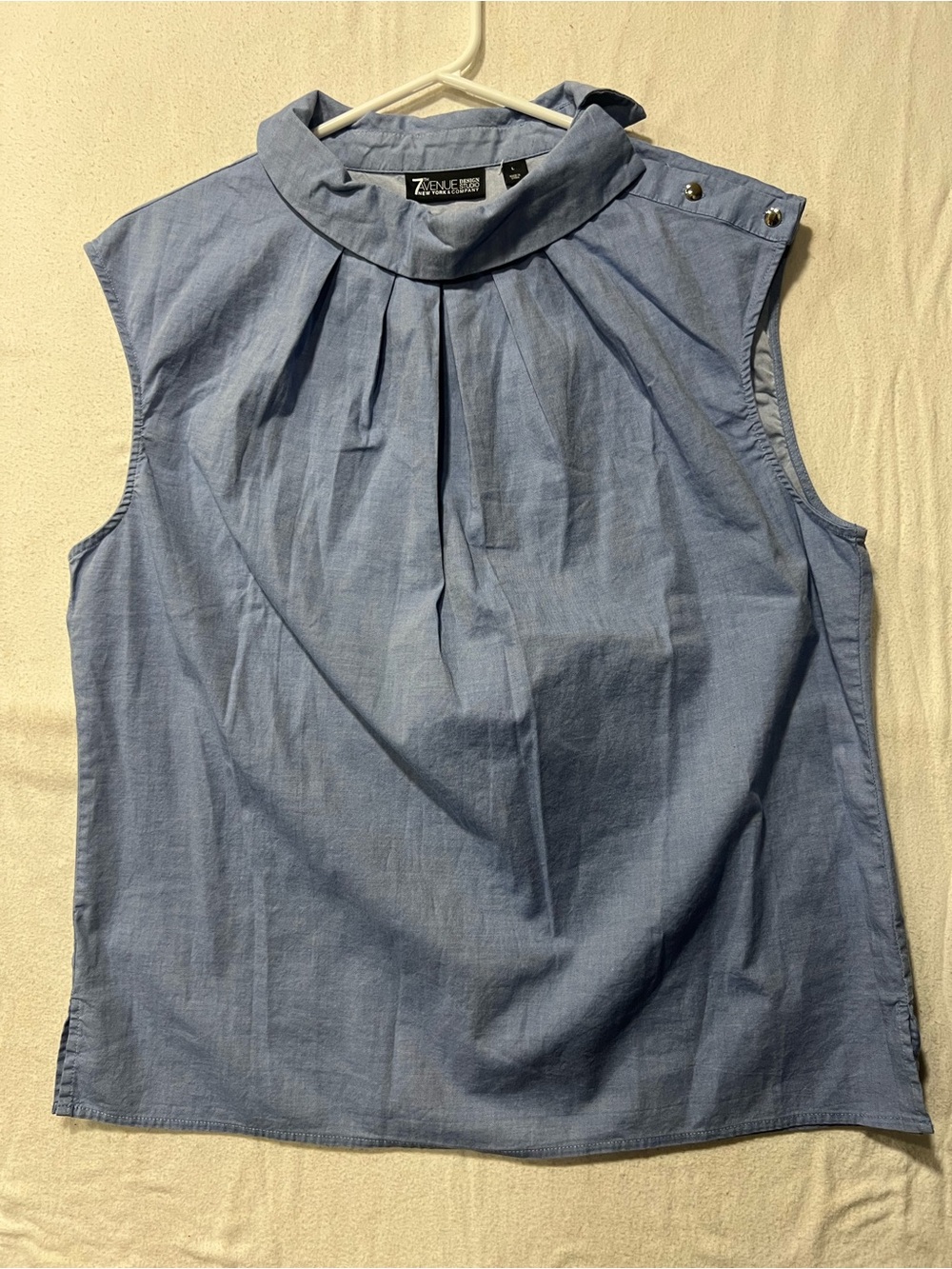 New York & Company Light Blue Sleeveless Mock Neck Top